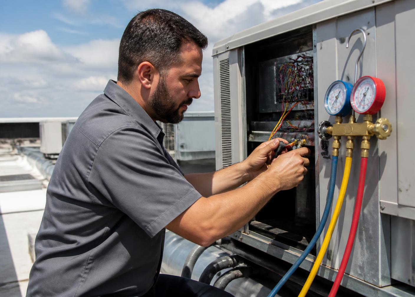 K&D Mechanical technician discussing an HVAC repair with a Utah homeowner