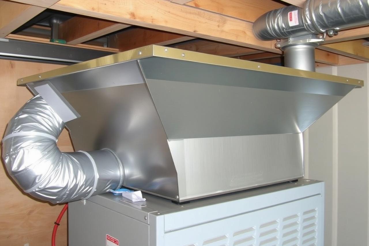 Custom sheet metal plenum installed on a furnace in Herriman, UT